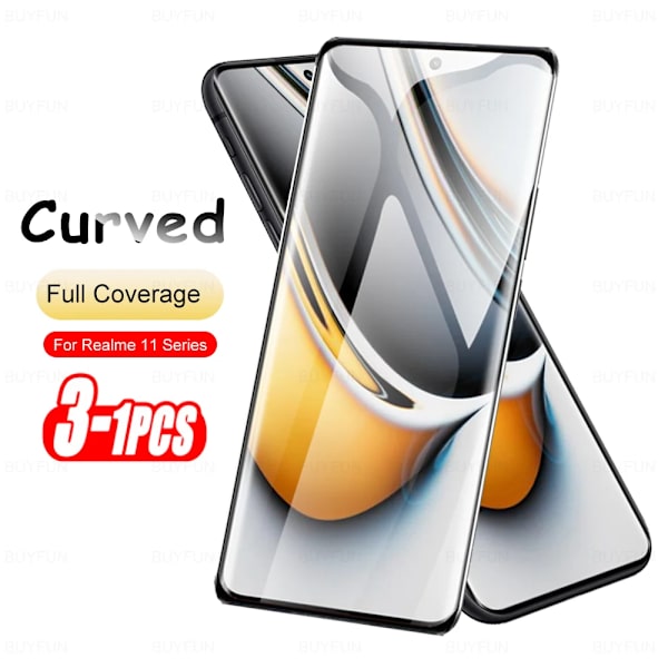 Böjd glas för Realme11Pro Plus 3 st härdat glas skärmskydd skyddsfilm