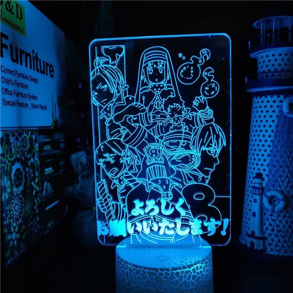 Fire Force Anime Figur LED Natlampe Akryl Farverig 3D