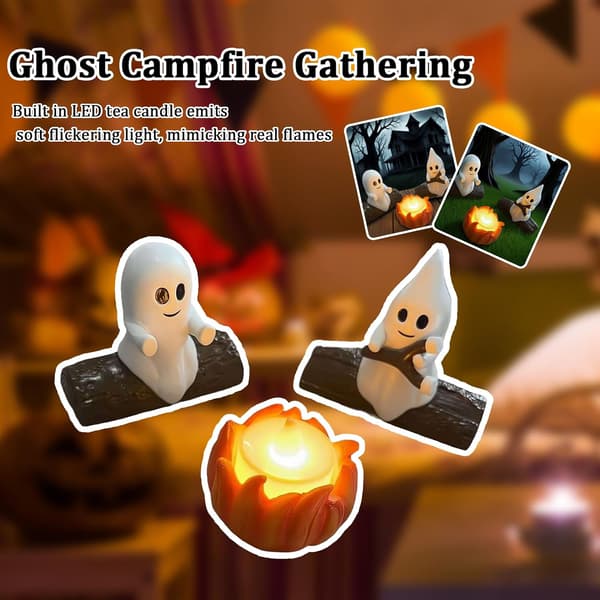 3D LED Spøgelsesbål Natlys Flimrende Halloween Spøgelse Ristning Ild Indendørs Stemningsbelysning Rekvisit 5PCS