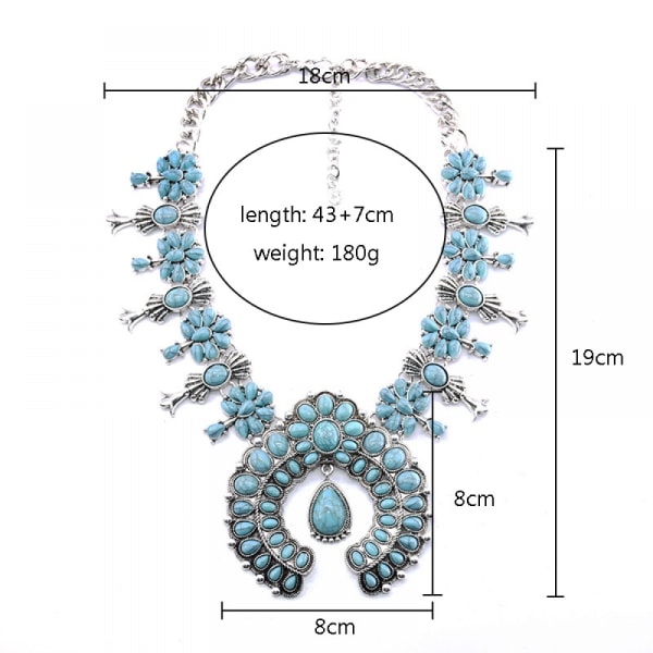 Halsband för kvinnor, Boho turkos blomma hänge kläder Acc