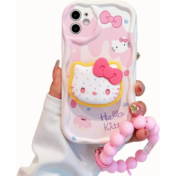 Kompatibelt Sött Kattfodral för iPhone, Rosa Kawaii med stativ och hänge Telefonskal, Cartoon Clear Soft TPU Telefonskydd iPhone 14 Plus