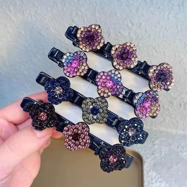 8-pack glittrande kristallsten flätade hårklämmor | Strass - Prydd med 3 små klämmor för enkel flätning 8Pcs