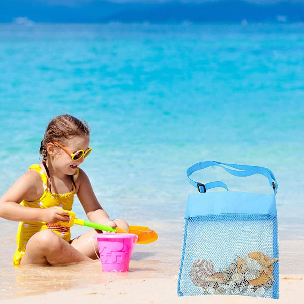 Farverige strandtasker i mesh til børn - Bærbare sandtasker til stranden - Skallerposer - Legetøjsopbevaringstaske - Strandtasker i mesh