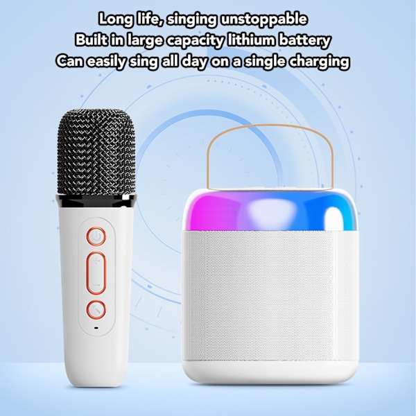 Trådløse karaokehøyttalere RGB-lys Bluetooth 5.3-høyttaler med 2 trådløse mikrofoner Bærbar karaokemaskin for familiefest White