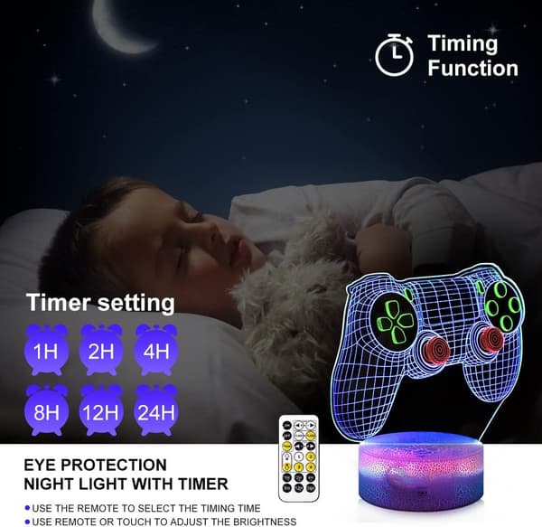 Gamepad 3D Nattlampe, Dynamiske RGB-farger som endrer 3D-illusjon