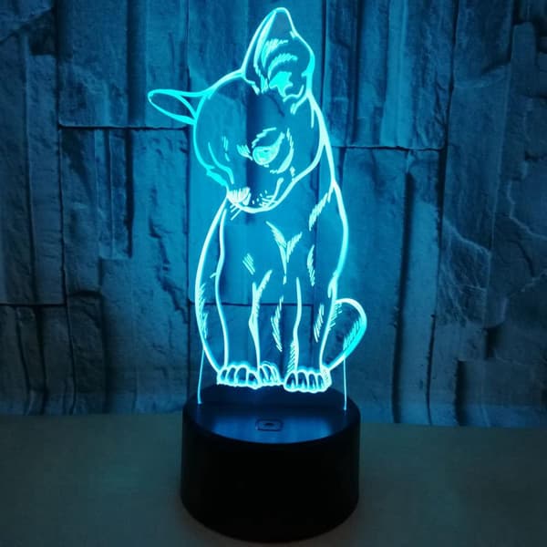 Dyrekatt Leker 3D Illusjon Nattlys Smart Touch Lampe, Cr