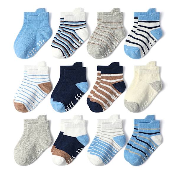 Liukumattomat Sukat Vauvoille, 12 Paria, Pojille ja Tytöille, Vauvan Sukat, Ihastuttavat Puuvillaiset Sukat type 5 XL(5-7T)