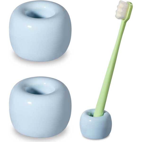 Smidig minitandborsthållare i keramik för badrumsskivor, ljusblå, 2-pack 2Blue