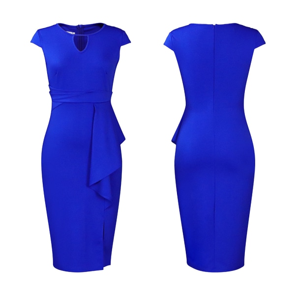Temperament sexig plisserad klänning i enfärgad färg (kungsblå XL)