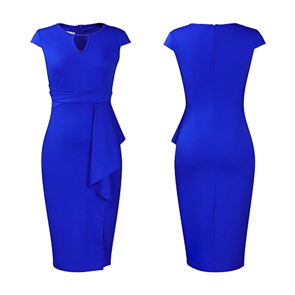 Temperament Sexy Solid Color Pleated Dress (Royal Blue S)