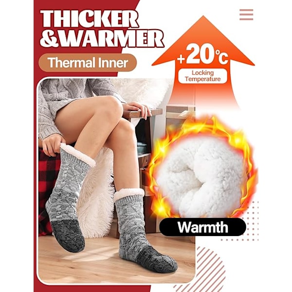 Dame Slippersokker Antislipp Fuzzy Fluffy Tykke Varme Hyttekoselige Komfortable Myke Fleece Hjemmegrep Sokker Grey