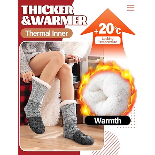 Dames Slippersokker Antislip Fuzzy Fluffy Tyk Varme Hytte Cozy Comfy Blød Fleece Hjem Greb Sokker Grey