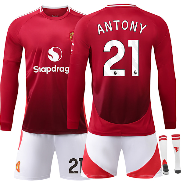 24/25 Fotballdrakt for barn, treningsdress fotballsett for gutter, Red Imps NO.21 Fotballag Jersey lang treningsdress skjorte shorts og S 3XL