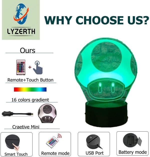 Fargerik Super Classic Game Bros Sopplampe 3D LED Nattlampe
