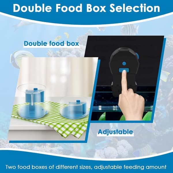 Automatisk fiskefoderautomat til akvarium og fisketank - Batteridrevet timer med 2 beholdere (100 ml og 210 ml), blå Blue
