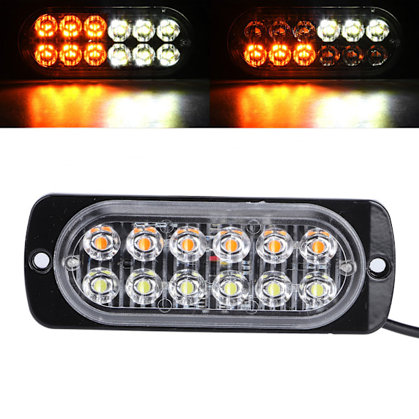 12-24V Lastebil Bil 12 LED Blinkende Strobe Nødlys Blinkende Lys Hvit/Gul
