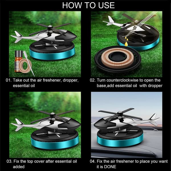 Bilduftfrisker - Helikopter Solar Roterende Aromaterapi Diffuser, Bil- og Hjemmeinteriørdekorasjonstilbehør, for Bil/Hjemmeduft Blue