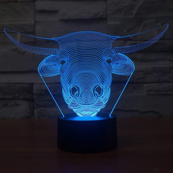 3D Ko Tyr Natlampe Illusionsnatlampe 7 Farve Ch