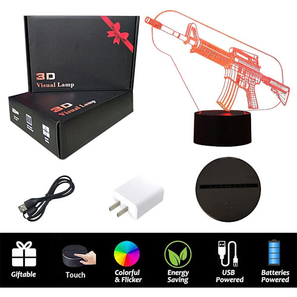 3D Natlys Pistol Gevær Legetøj 2D Lampe Jul Julefestival Fødselsdag Valentinsdag Gave
