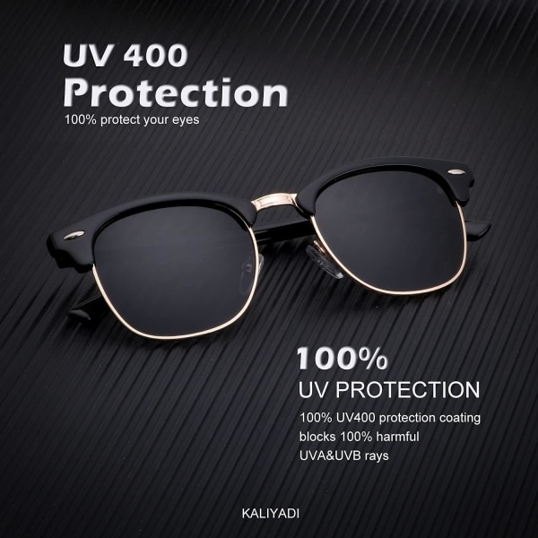Polariserade solglasögon för män och kvinnor Halvram Fritid Solglasögon UV-skydd 2Black