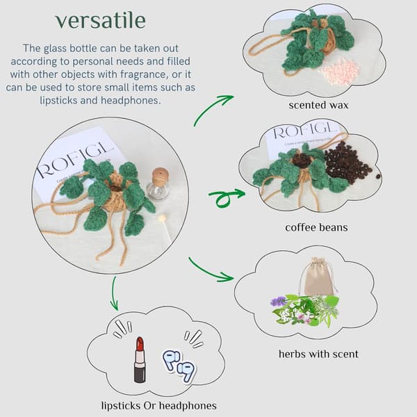 12ml Søt Heklet Monstera Diffuser – Grønn Påfyllbar Bil-/Hjemmedekorasjonstilbehør Monstera