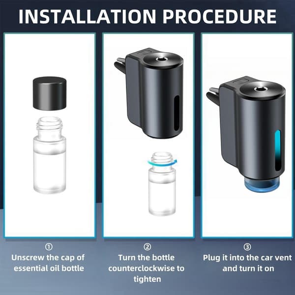 Smart billuftfrisker-diffuser – 3 justerbare moduser, 3 stk eterisk olje inkludert (langvarig)