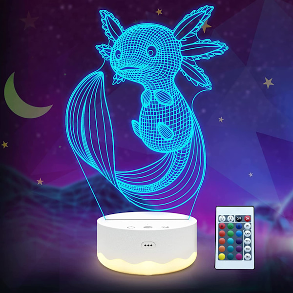 Axolotl Nattlampa, 3D Illusionslampa med Fjärrkontroll + Touch 16 Färger Blinkande Växlande + Timer Skrivbordslampor Barnrumsdekoration Bästa Festivalfödelsedagspresenter