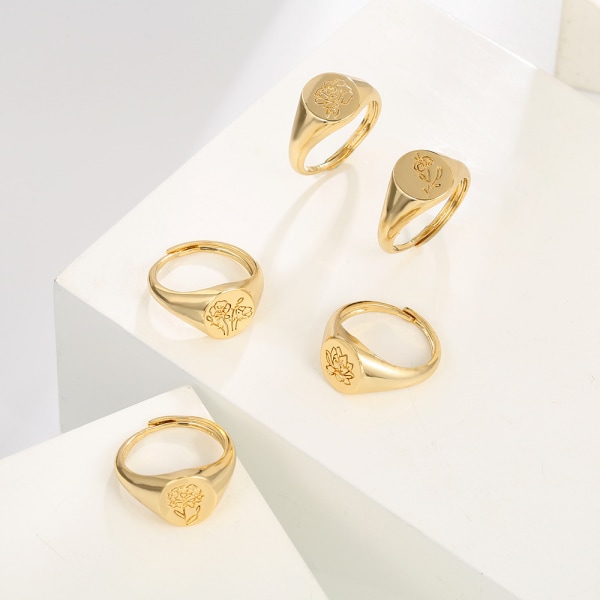 Handgjord blomst signet ring - 18K guldring - minimalistisk