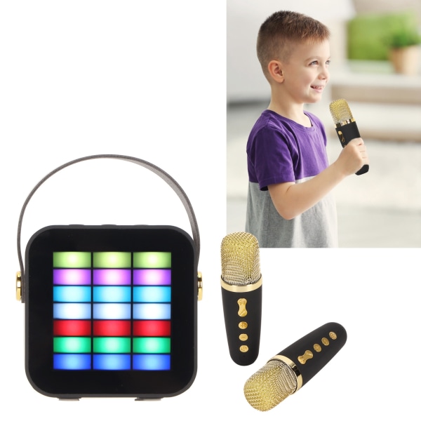 Lasten minikaraoke BT 5.3 LED-valaistustehosteilla Langaton Bluetooth-kaiutin 2 mikrofonilla juhliin