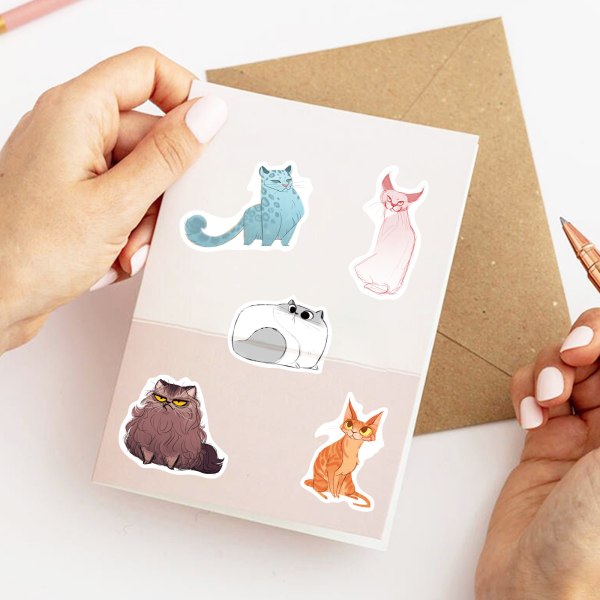 Cute Cat Personality Stickers, Set med 50, Waterpro