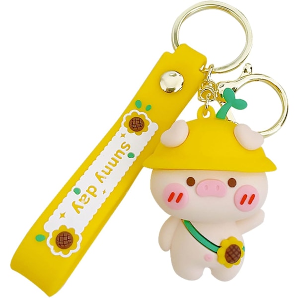 Avaimenperä, söpö kawaii-hattu-sika-avaimenperäkoriste, herkkä käsilaukun avaimet PVC-tarvikkeet lahjat lapsille pojille tytöille naisille vaaleanpunainen Yellow