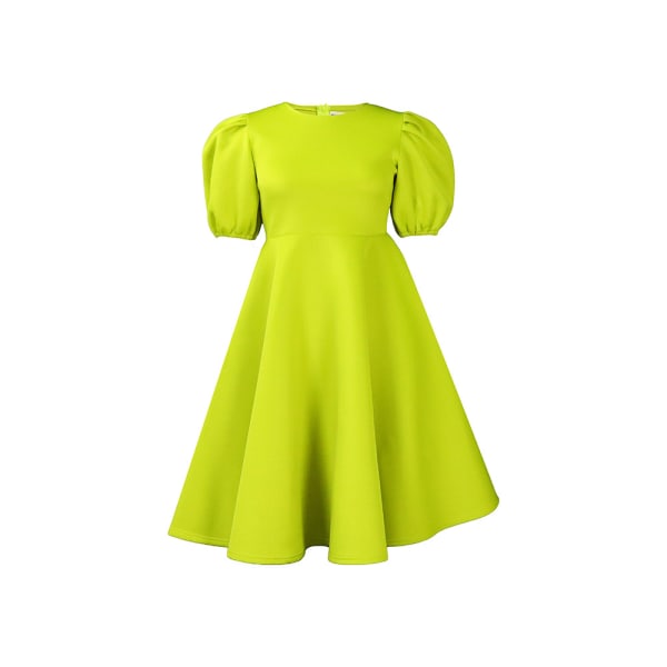 Firkantet Hals Bobble Sleeve One-Piece Kort Kjole (Chartreuse S)