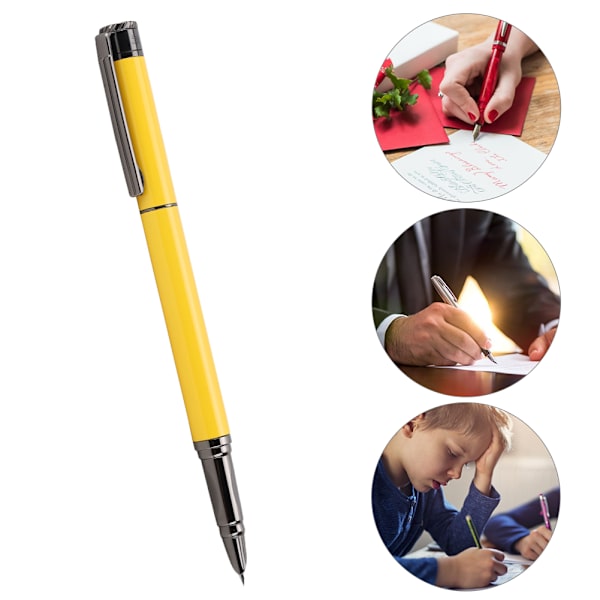 Metallisk fontänpenna för studenter, kalligrafi, skolmaterial, present, 0,5 mm spets, gul