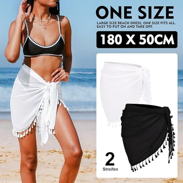 Stor Chiffong Strandkjol med Fransar för Kvinnor, 2-pack Black+white