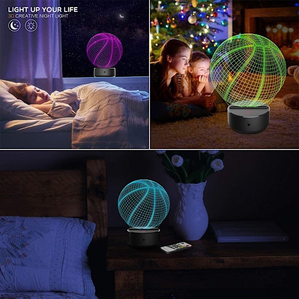3D Illusionslampe, 3D nattlys for gutter og jenter, bordlampe, 7 fargeendringer, dekorativ lampe - Perfekt gave til bursdag, festival, jul for babyer og tenåringer
