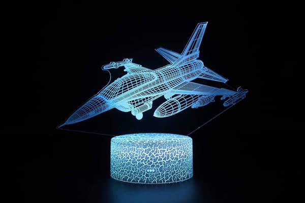 Fighter Jet 3D Natlampe, 7 Farver Skiftende Optisk Illusi