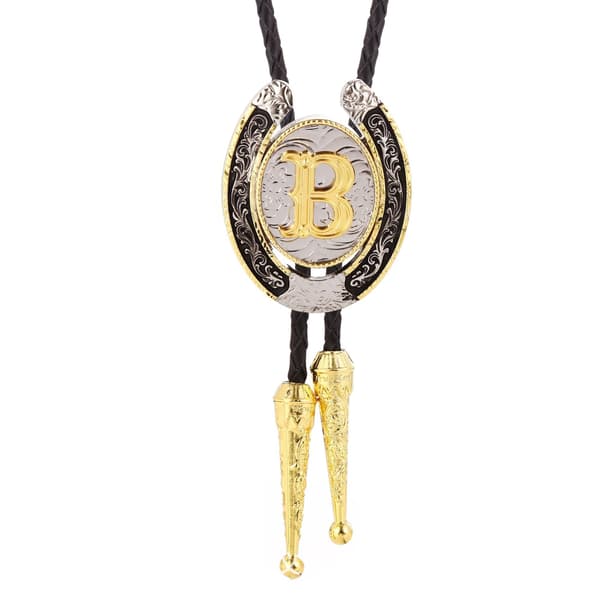 Vintage Bolo Tie til mænd - Initial Letter ABCDMJR til Z Wester B