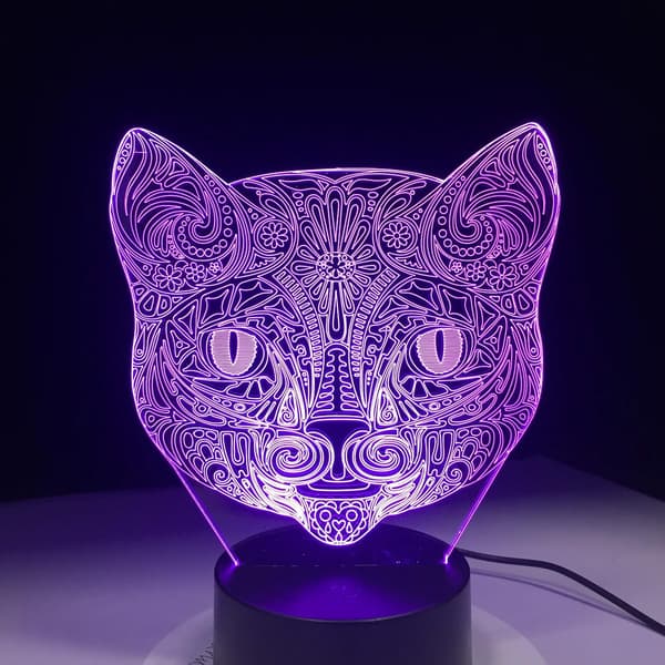 Kat Ansigt 3D Visuel Lampe Optisk Illusion Led Natlys Ama