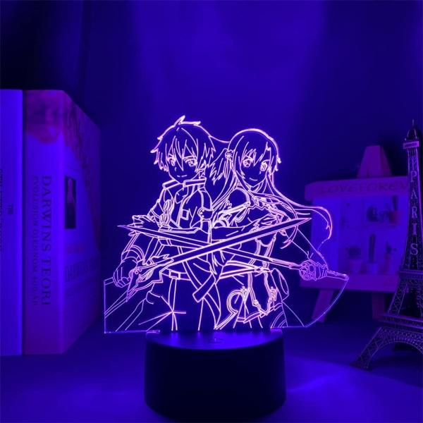 SAO Anime Figur LED-lampa Söt Pojkar & Flickor Jul Födelsedag Semesterfest Present Kirito/Asuna/Asada Shino 3D Optisk Illusion Bordlampa