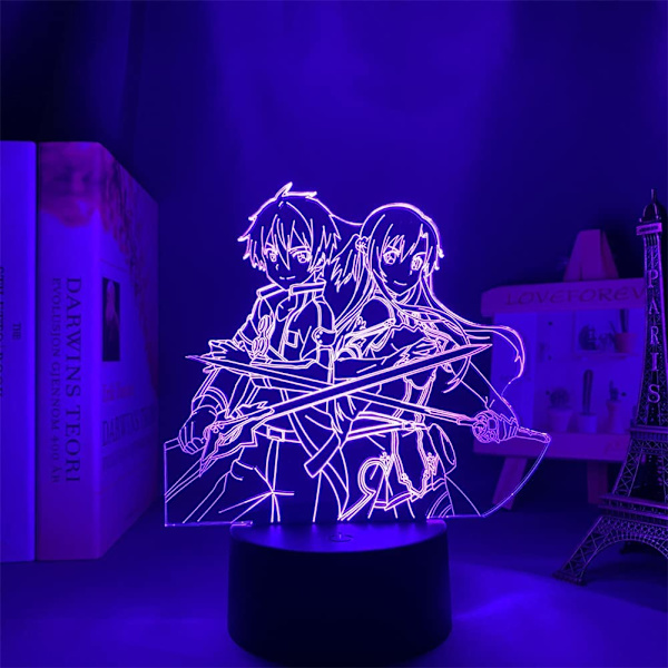 SAO Anime Figur LED-lys Søt Gutter & Jenter Jul Bursdag Feriefest Gave Kirito/Asuna/Asada Shino 3D Optisk Illusjon Bordlampe