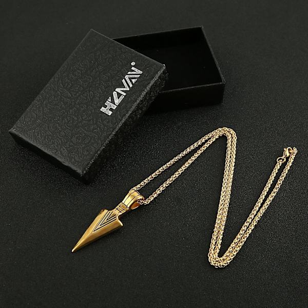 Herre Arrowhead Arrow rustfrit stål vedhæng halskæde med stål hvede kæde Yellow