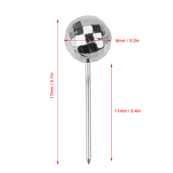 200 st polyeder facetterade plasttryckknappar tumtacksnålar dekorativa DIY-verktyg (silver)