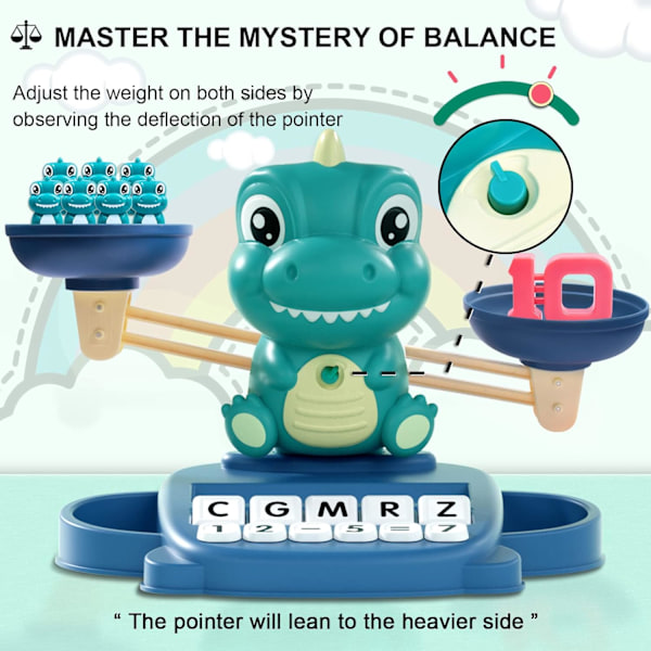 Dinosaur Matematik Balance Legetøj til Drenge og Piger - Montessori Matchende Bogstav Legetøj til Børn, Læringsmæssig Børnehave Førskole Tidlig Læring, Fødselsdagsgave Advanced Green