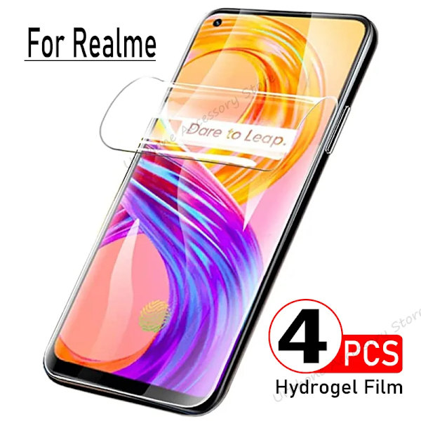 4PCS Hydrogel Film för Realme 8 4G Full Glue Cover Gel Skärmskydd Inte Härdat Glas