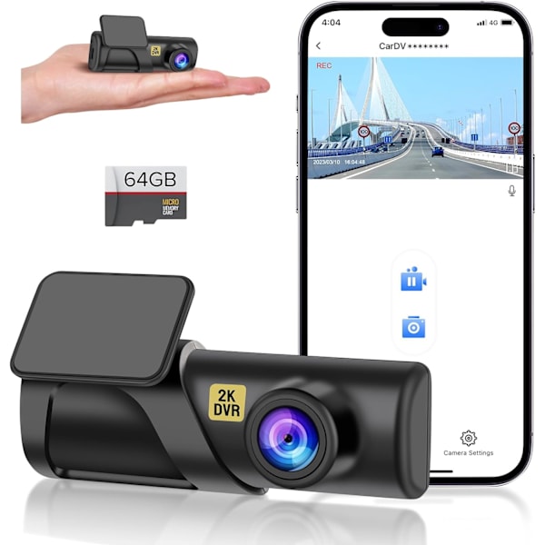 Dash Cam, WiFi FHD 1080P Dash Camera for Cars, Mini Car Camera, Dash Cam Front with Free 64GB SD Card, 160° Wide Angle, Night Vision, Loop Recording,