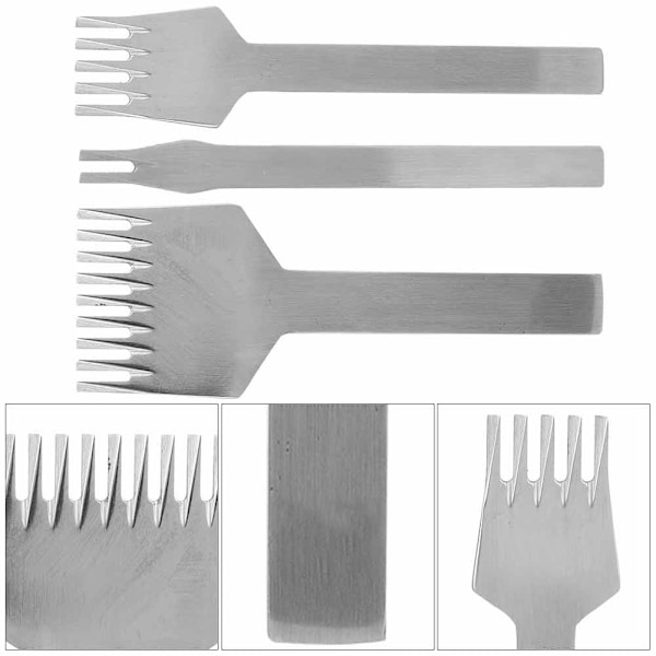 3 stk europeisk stil 2+5+9 tagger skinn stanseverktøy DIY skinnhåndverk prikkemeisel (3,38 mm)