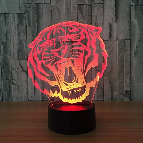 3D Optisk Illusion Dyr Tiger Farverig Lyseffekt Til