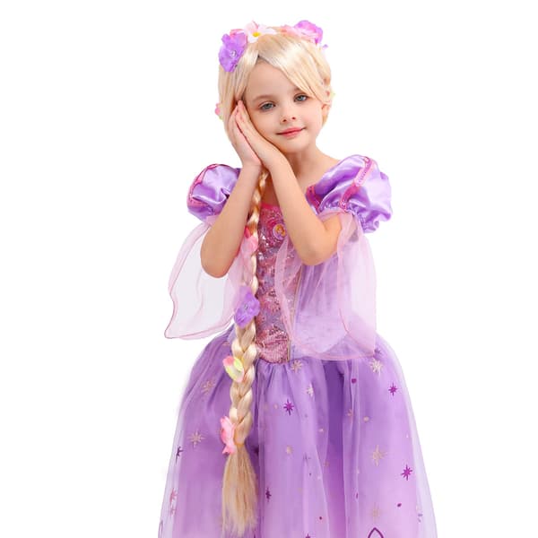 Lång flätad blond peruk för flickor, prinsessfest håraccessoar för Halloween-kostym rollspel
