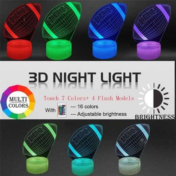 Fodbold 3D Natlampe Illusionslampe til Drenge 16 Skiftende C