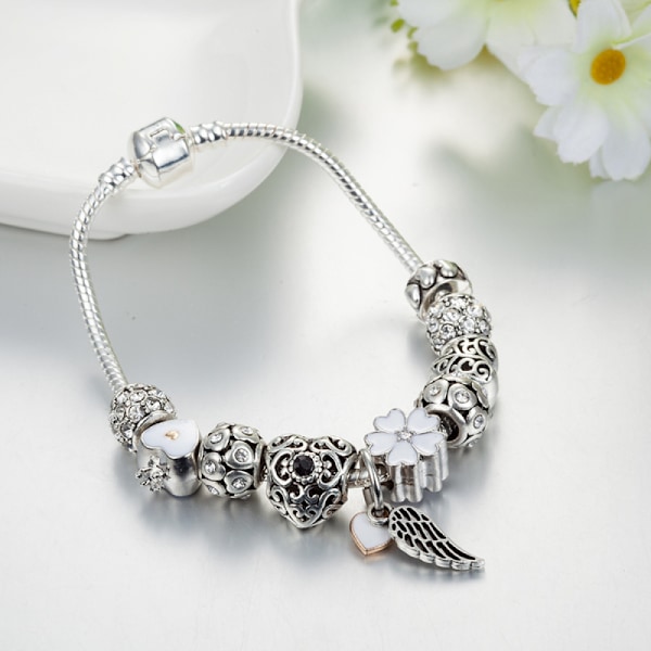 Dam Charm Armband, Vinghänge Kristallpärlad Orm